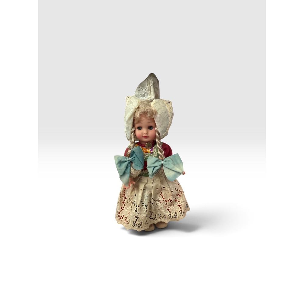 Vintage Dutch Souvenir Doll 12" Traditional Volendam Costume Wooden Clogs
